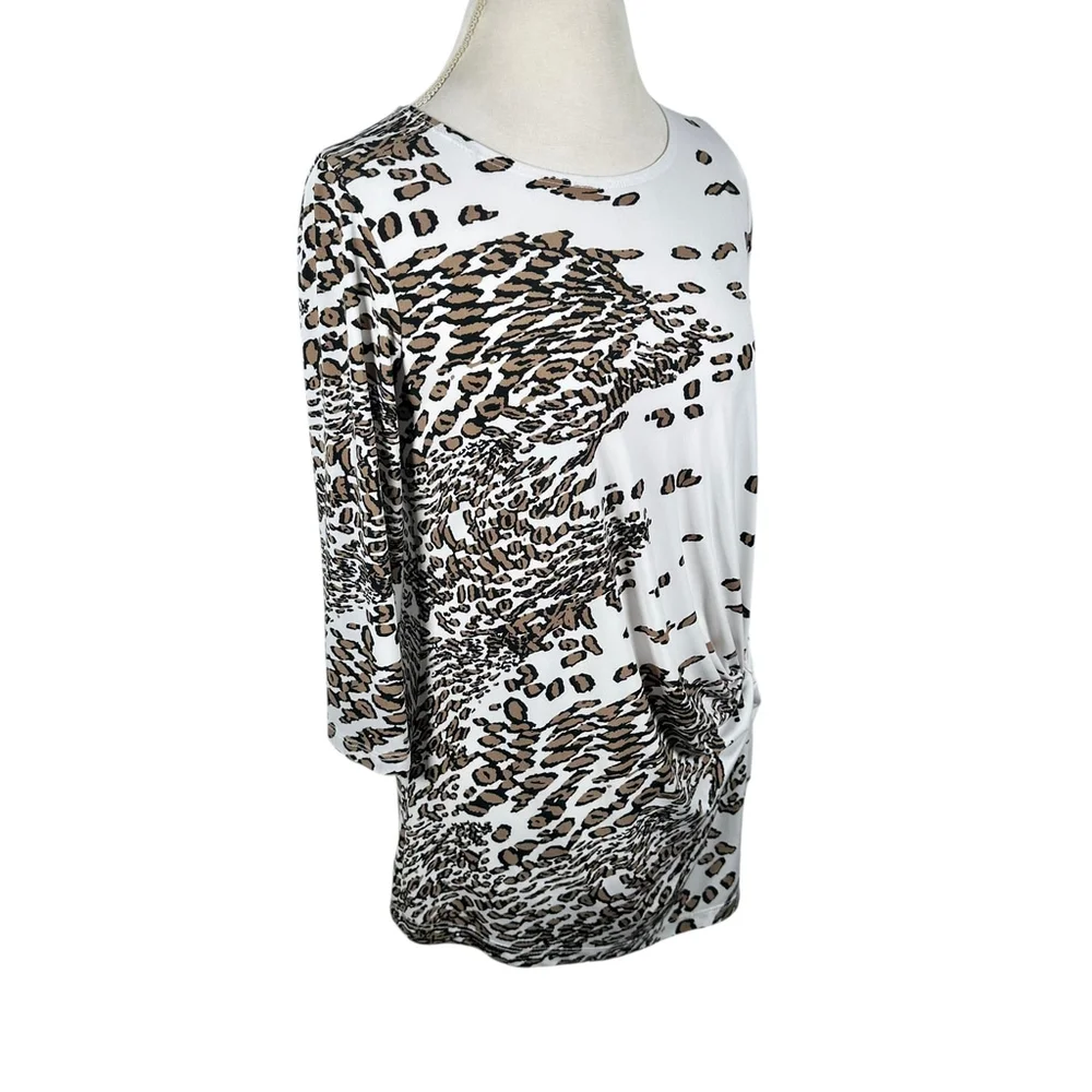Clara Sun Woo Animal Print Tunic Top Knot Front Asymmetrical Artsy Chic Size XS